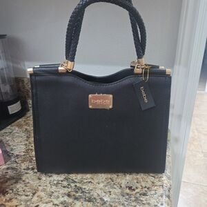Bebe Black Satchel with Gold Accents